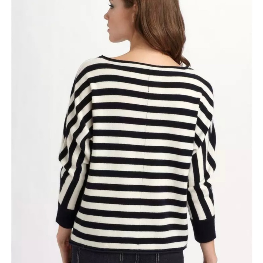TORY BURCH 100% Cashmere Black & White Stripe Top Sweater Long Dolman Sleeve: S